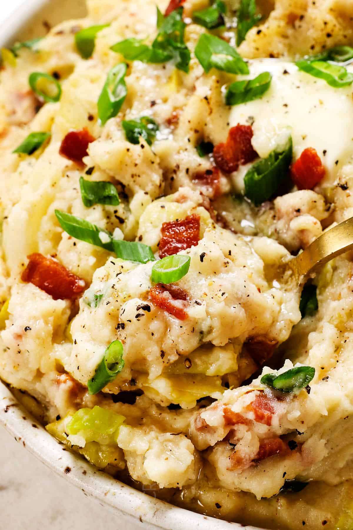 scooping up colcannon recipe showing how creamy it is