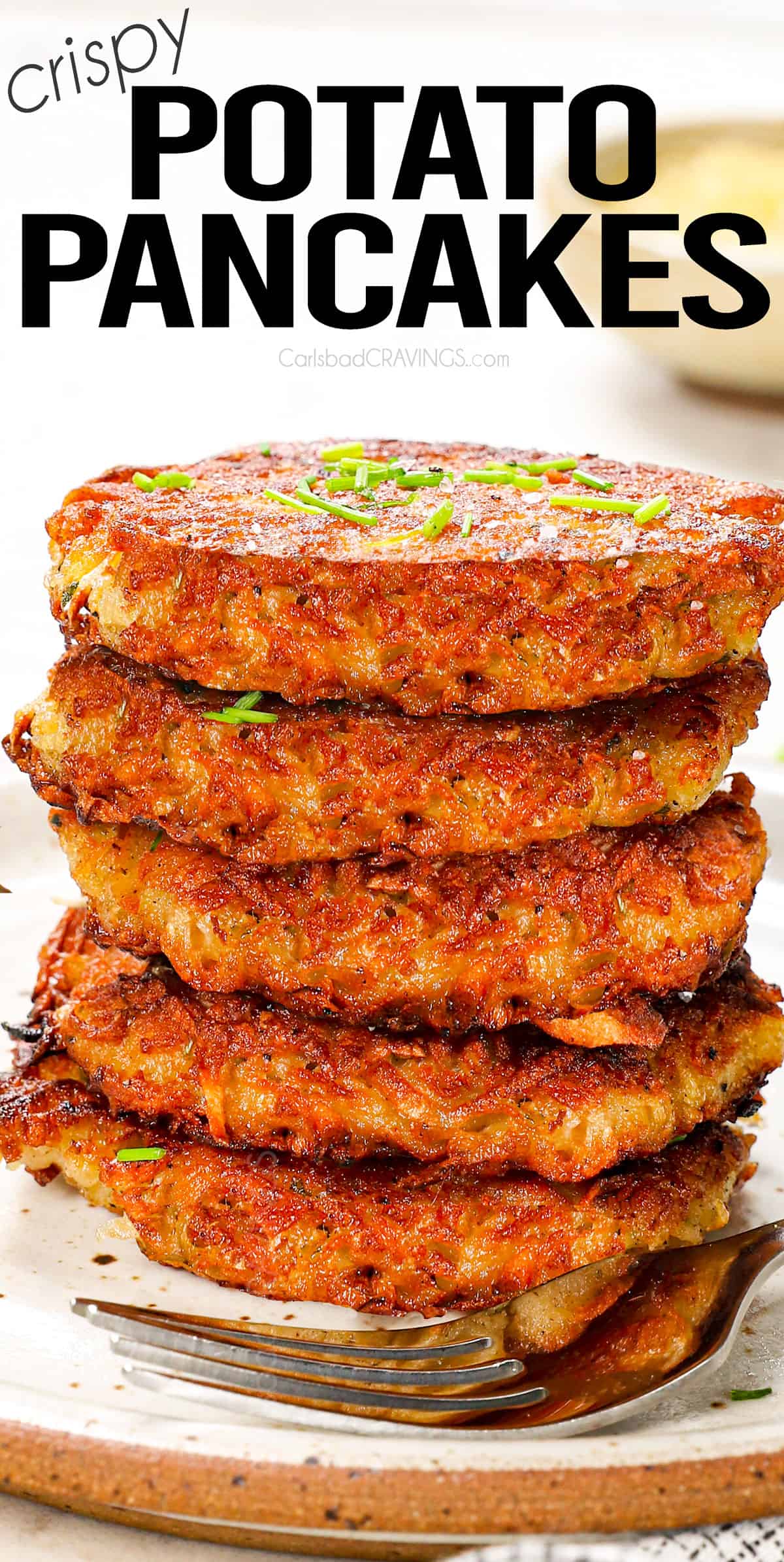 a stack of potato pancakes showing how thick and fluffy they are