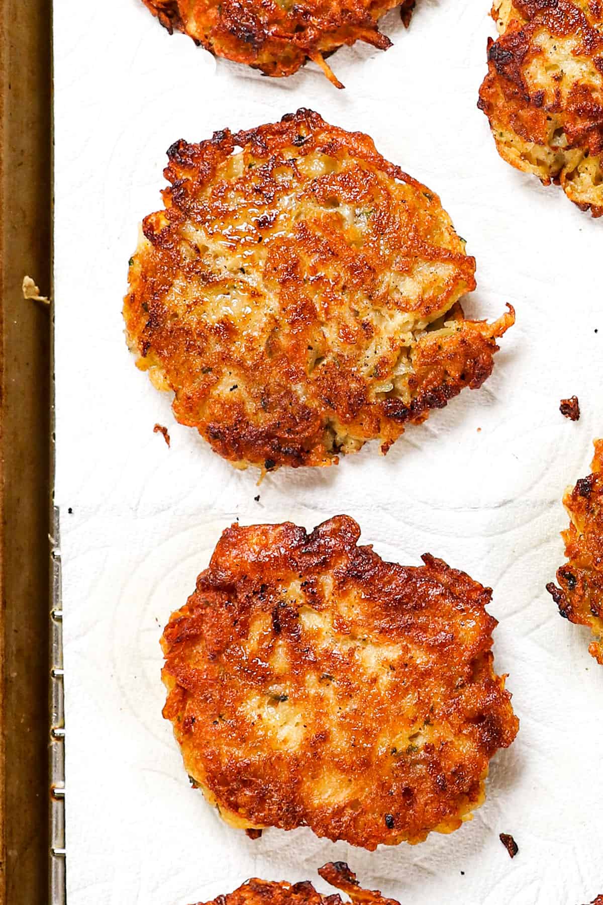 up close of German potato pancakes showing how golden they are