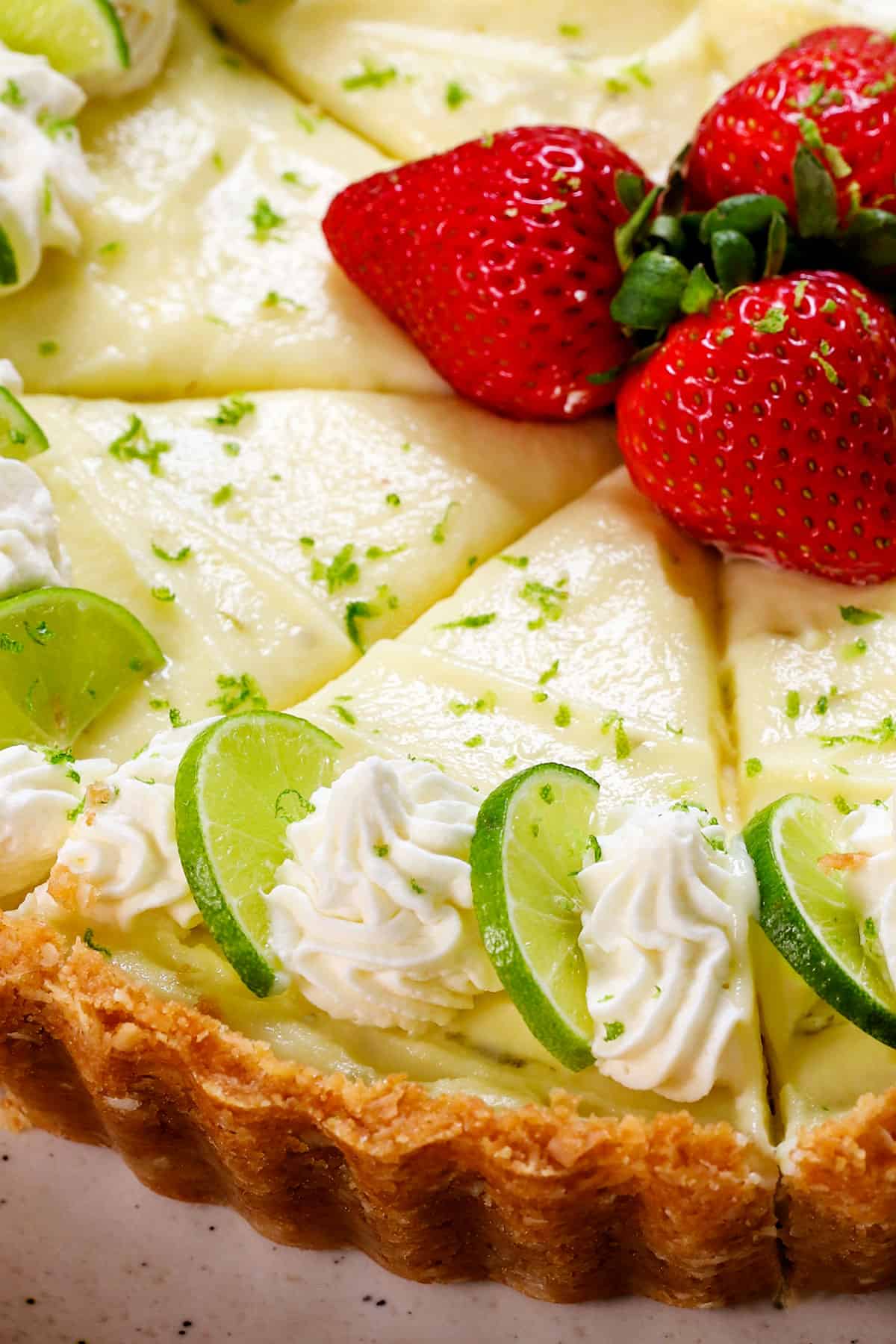 up closer of traditional key lime pie recipe showing how stable, thick and creamy it is