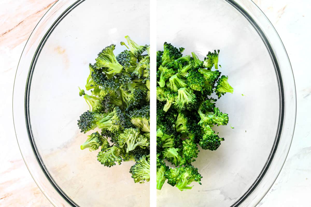 showing how to make stuffed chicken breast by steaming the broccoli