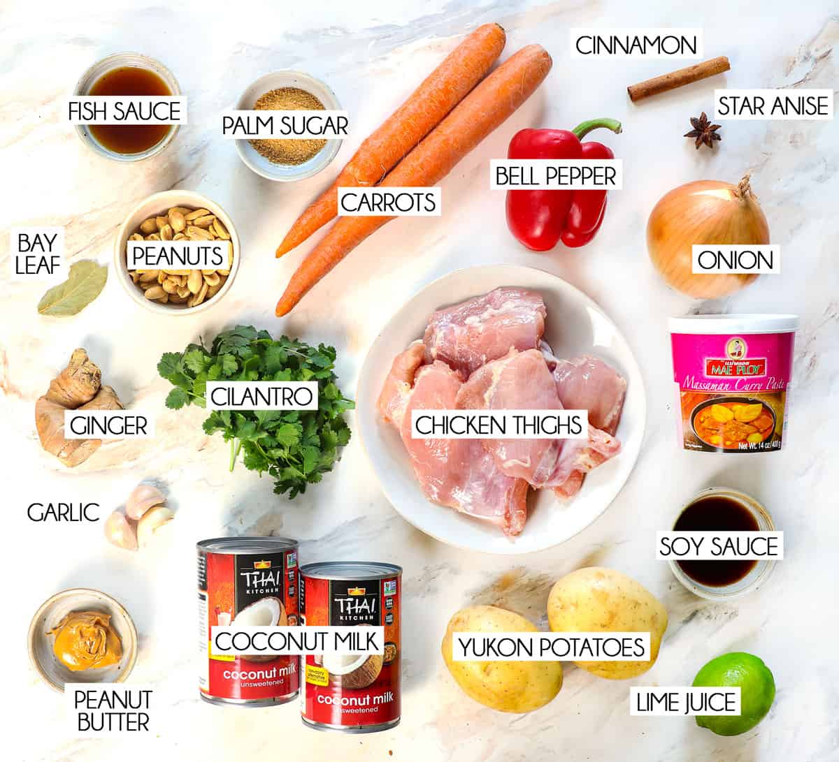 top view of massaman curry ingredients