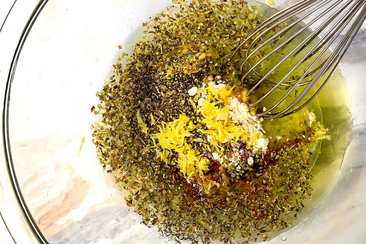 showing how to make grilled chicken by whisking the marinade ingredients together