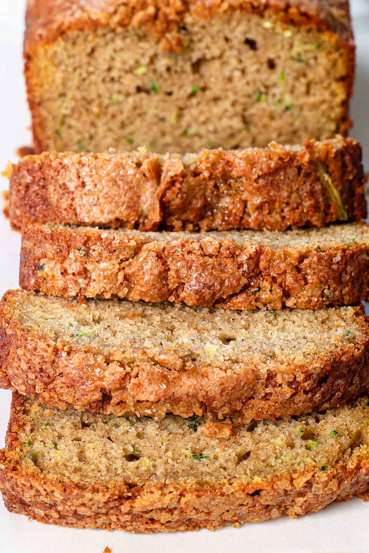 recipe for zucchini bread slices laid out
