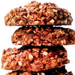 a stack of no bake cookies showing the texture