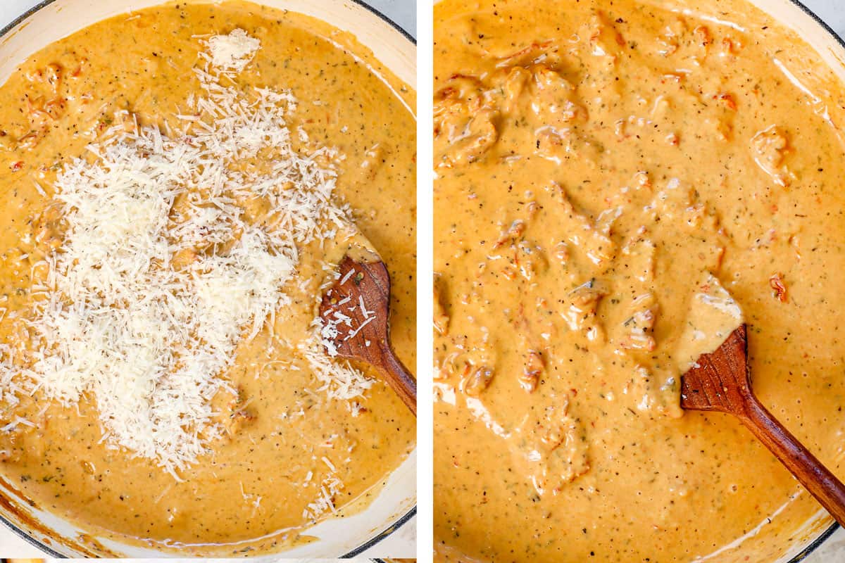 showing how to make Marry Me by stirring in the Parmesan