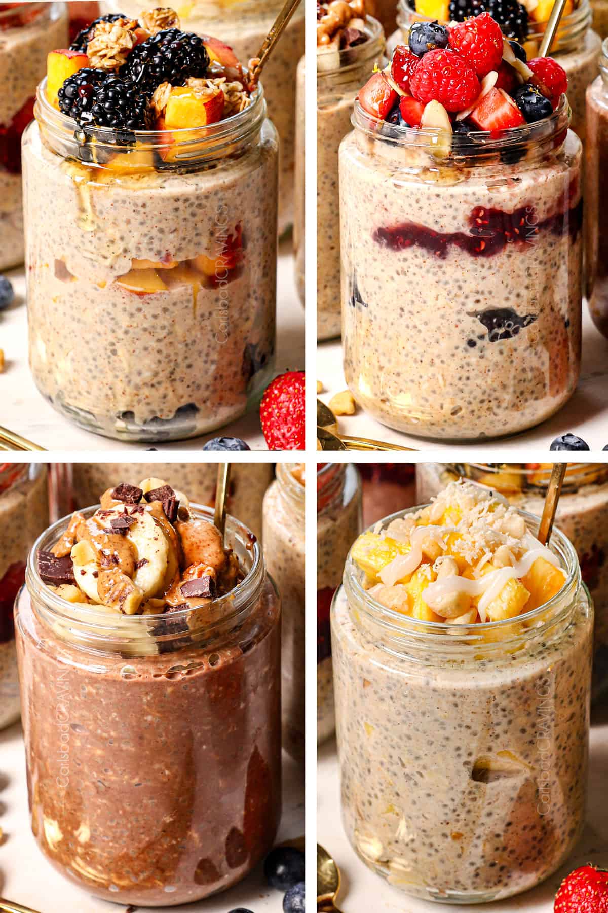 a collage showing four overnight oats recipes