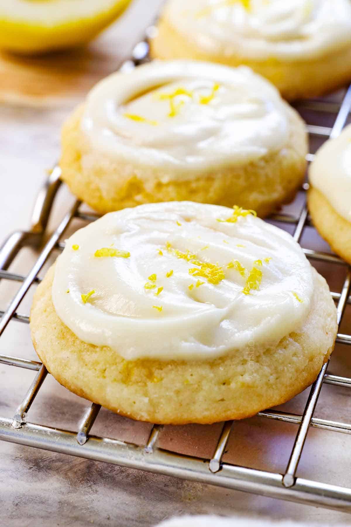 up close of thick lemon cookie recipe with glaze