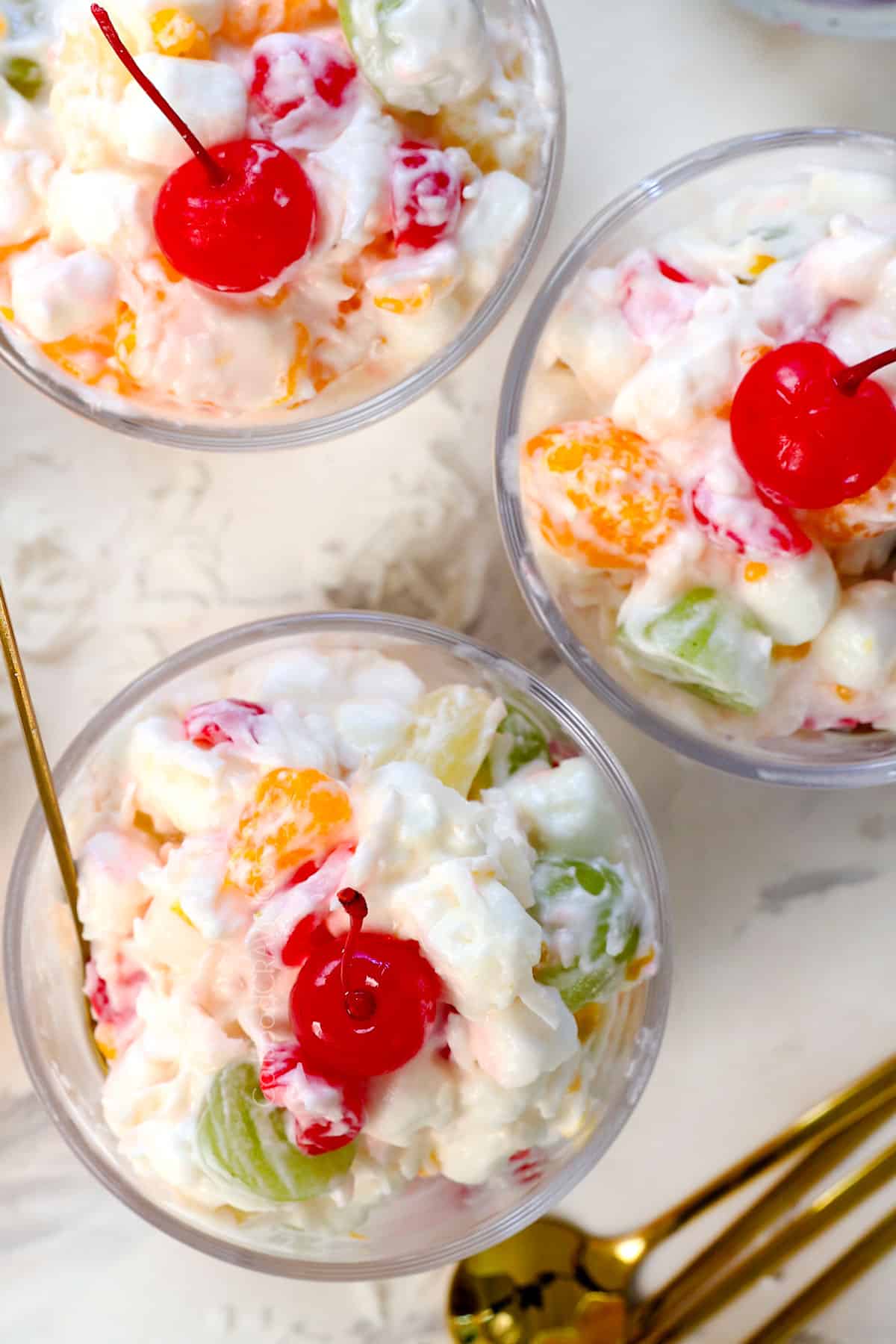 showing how to serve ambrosia salad recipe in glasses